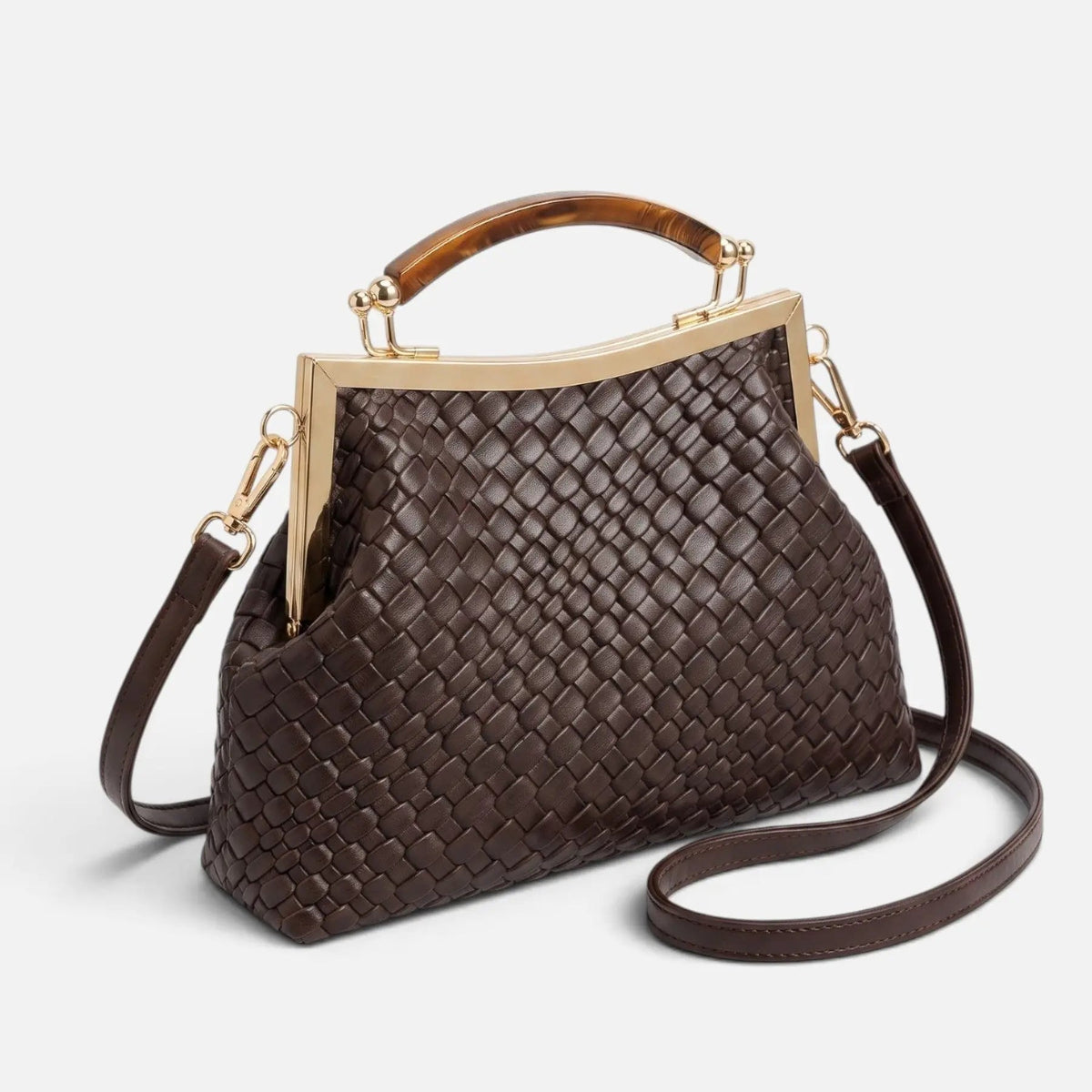 Suede-Look Frame Handbag with Top Handle and Shoulder Strap