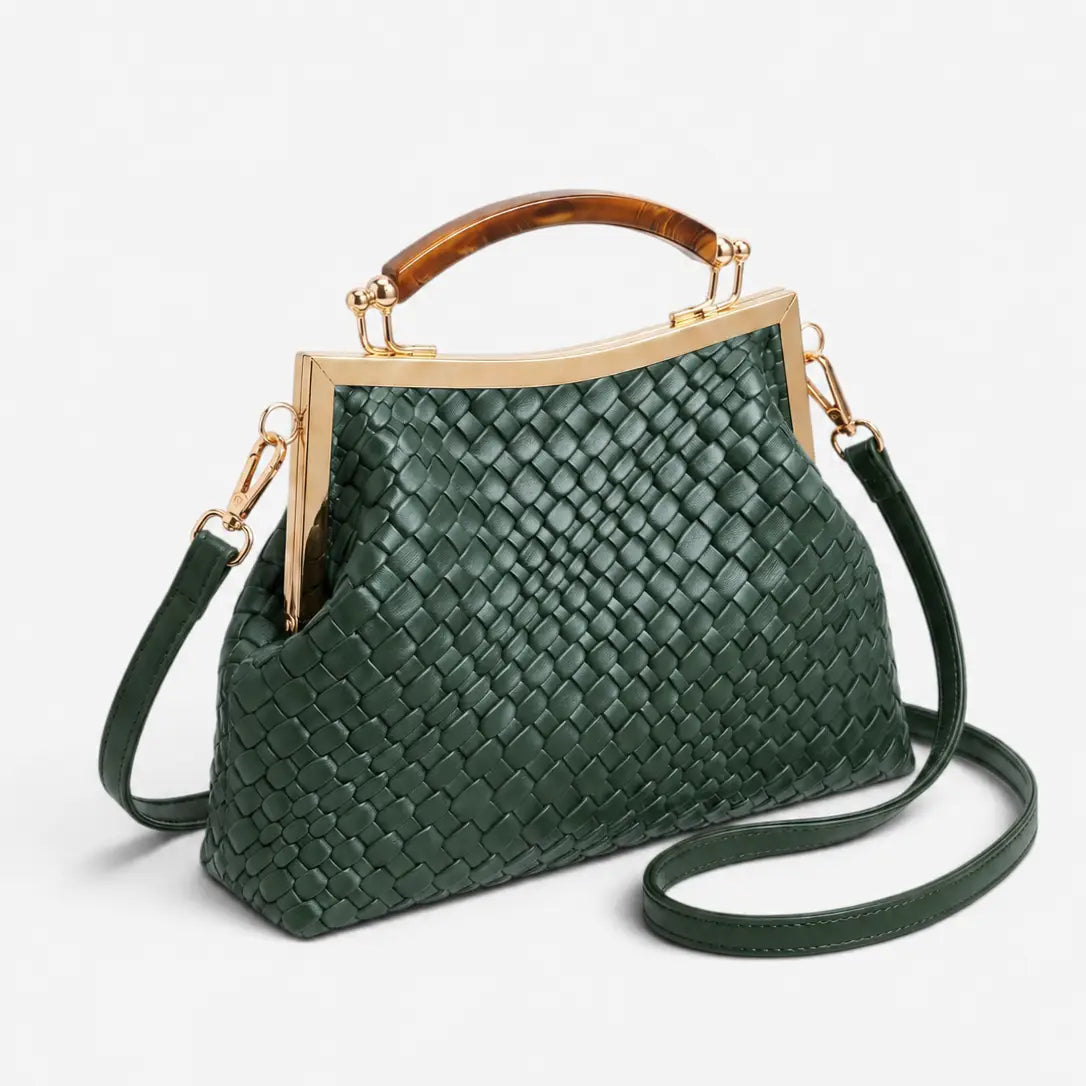 Suede-Look Frame Handbag with Top Handle and Shoulder Strap
