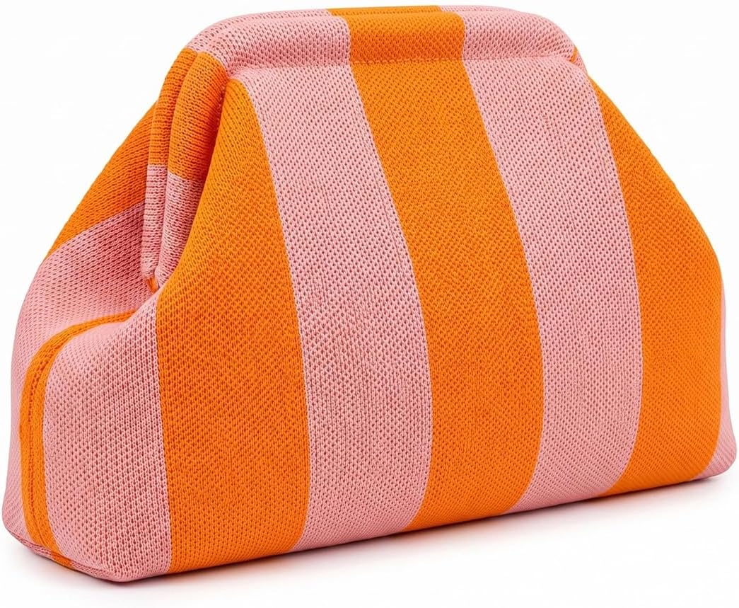 Wide-Opening Striped Knit Clutch for Makeup and Daily Essentials