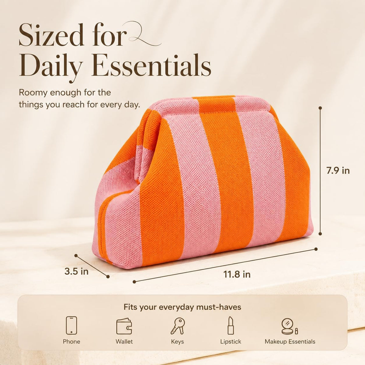Wide-Opening Striped Knit Clutch for Makeup and Daily Essentials
