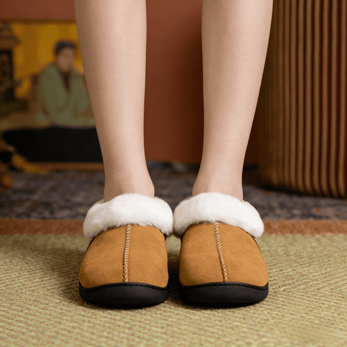 Faux-Fur-Lined Slippers for Cozy Indoor Wear