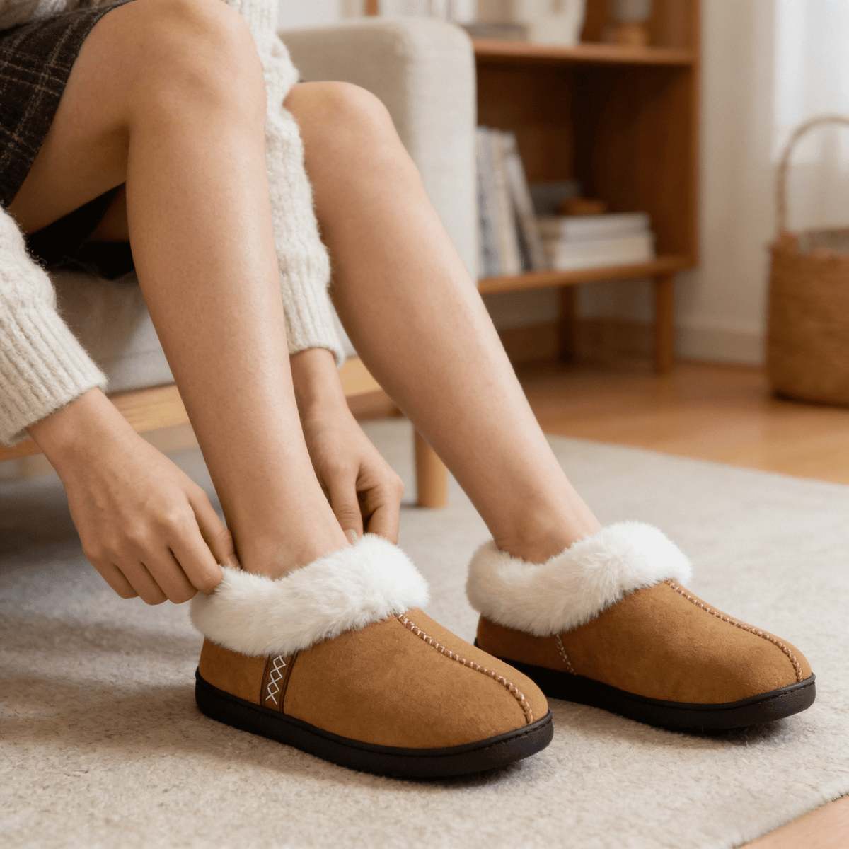 Faux-Fur-Lined Slippers for Cozy Indoor Wear