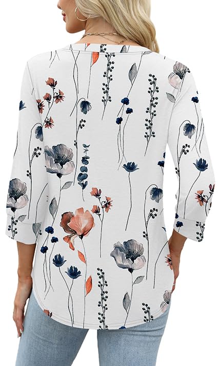 2026 Womens 3/4 Sleeve Heley Button V neck Tops