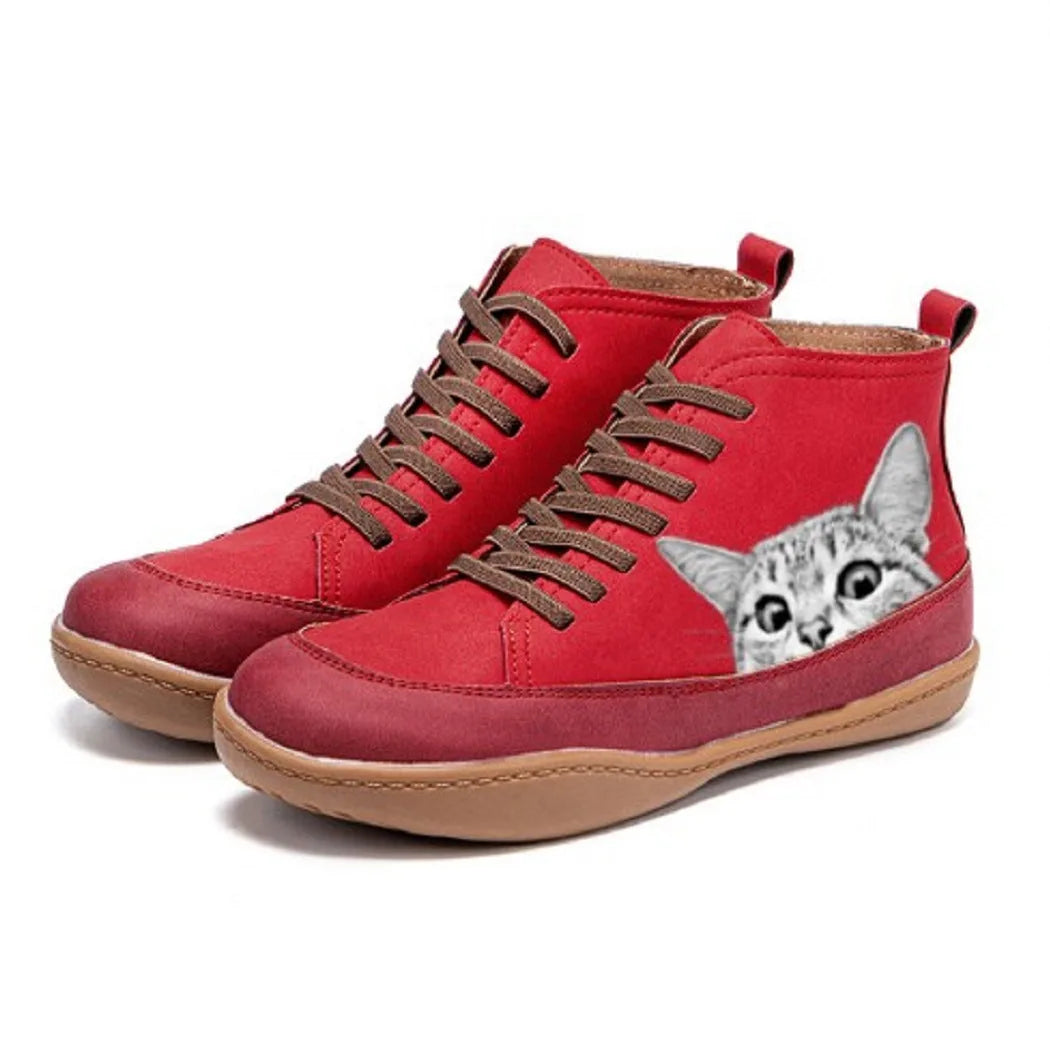 Women’s Cat-Print Buckle Ankle Boots