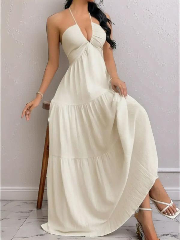 Halter Neck Backless Tiered Maxi Dress