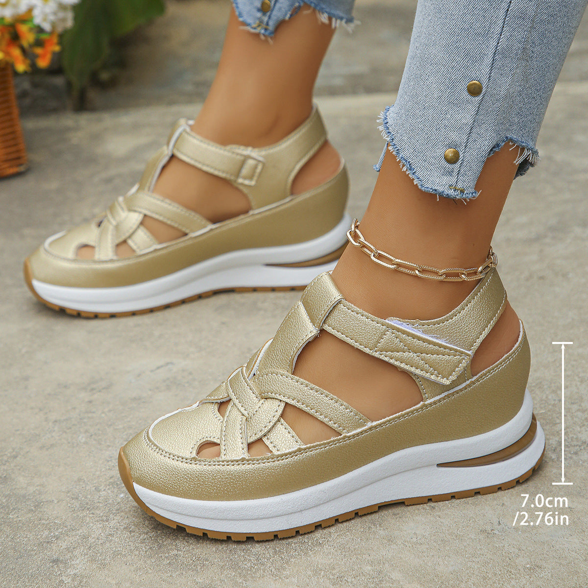 Women Adjustable Thick Sole Leather Sandals