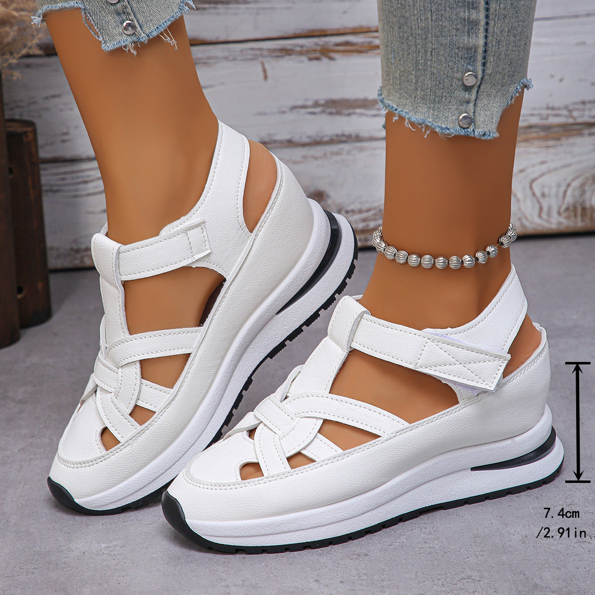 Women Adjustable Thick Sole Leather Sandals