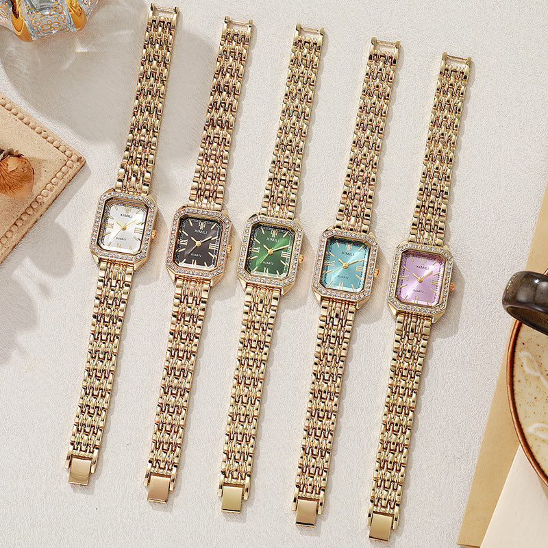 Classic Full Diamond Square Link Bracelet Watch