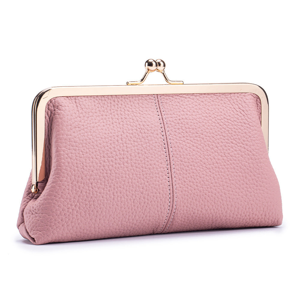 Vintage Kiss Lock Leather Wallet for Women