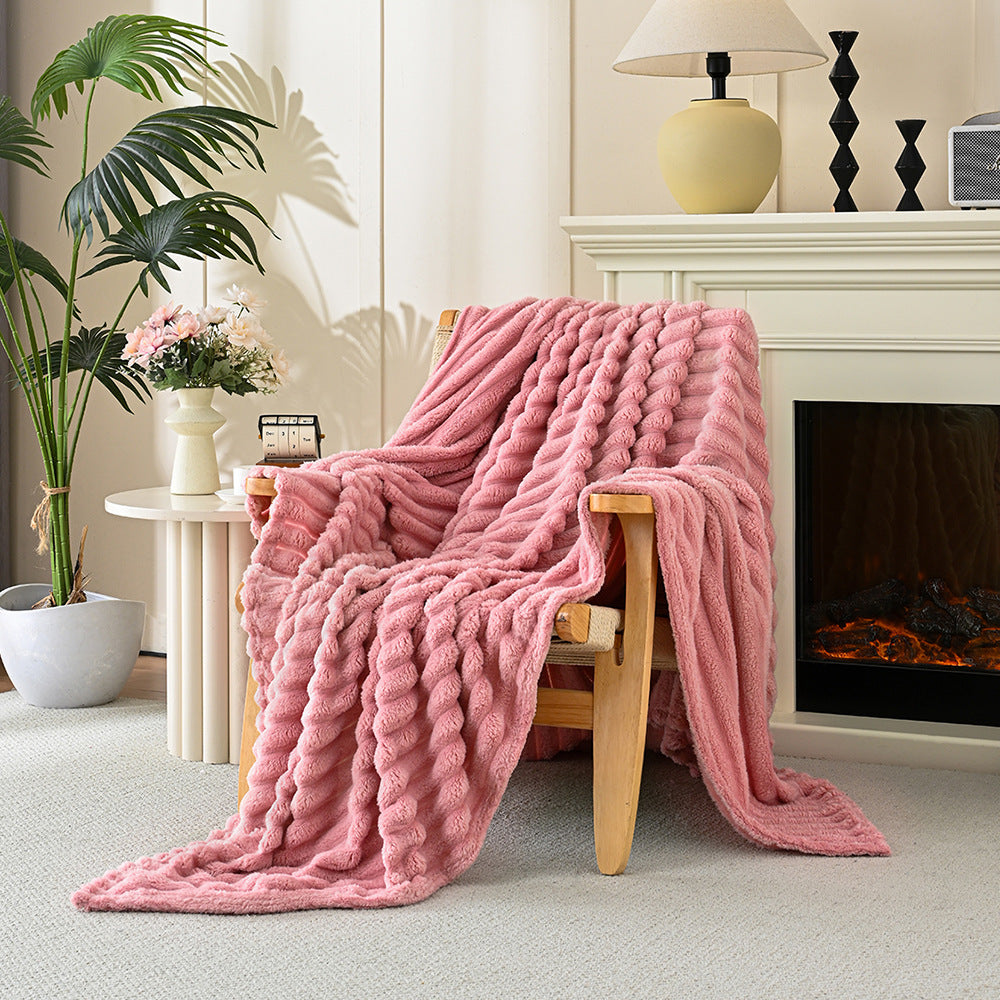 Chunky Striped Faux-Fur Throw Blanket