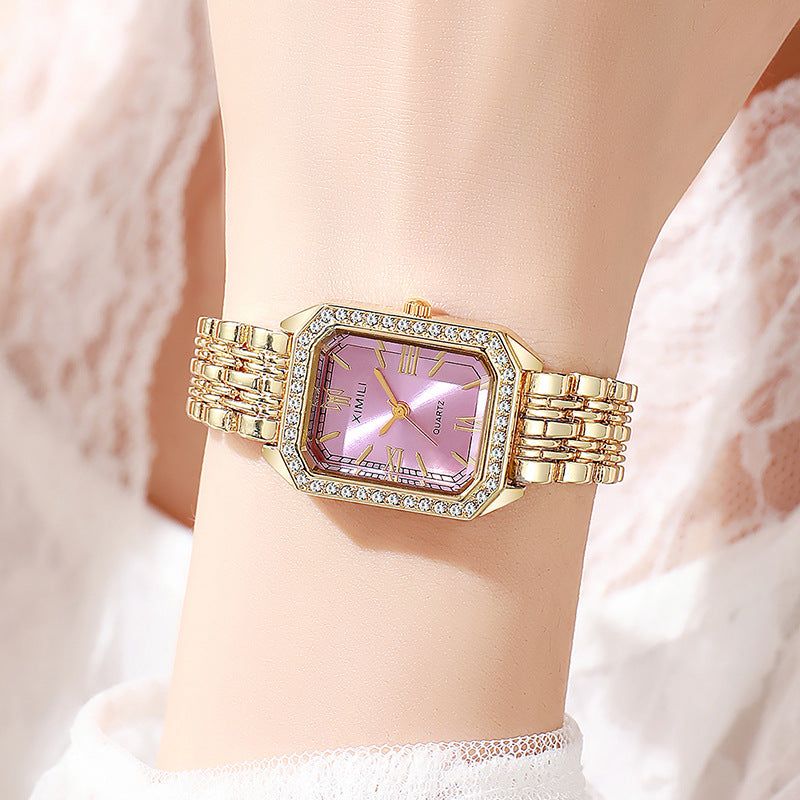 Classic Full Diamond Square Link Bracelet Watch