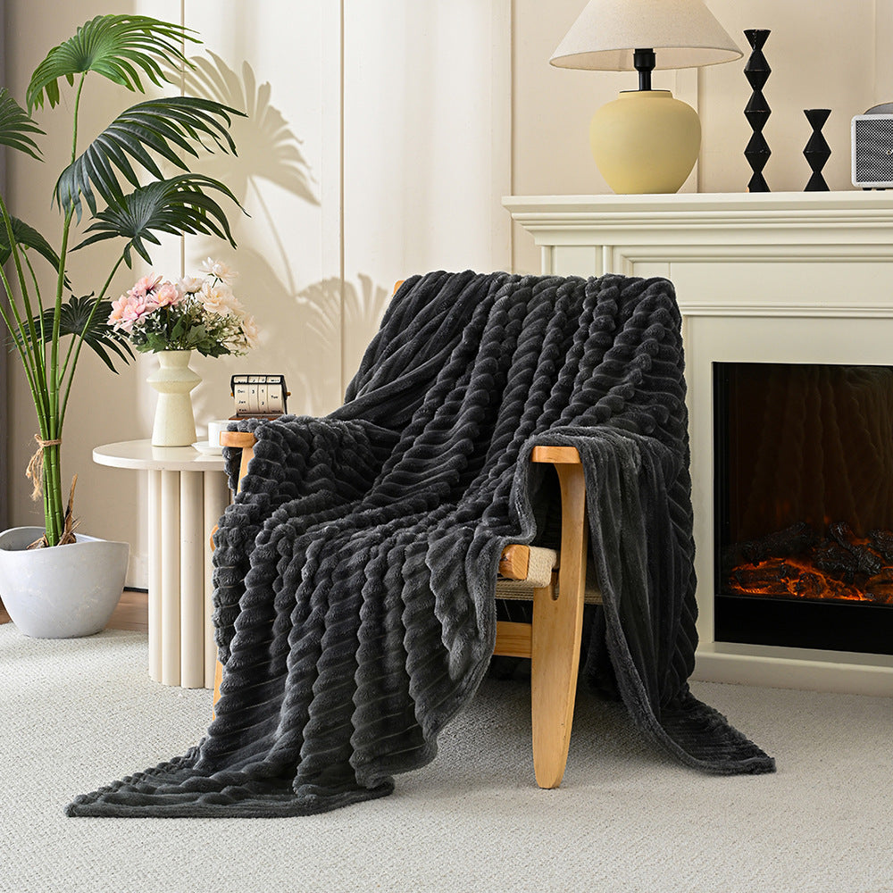 Chunky Striped Faux-Fur Throw Blanket
