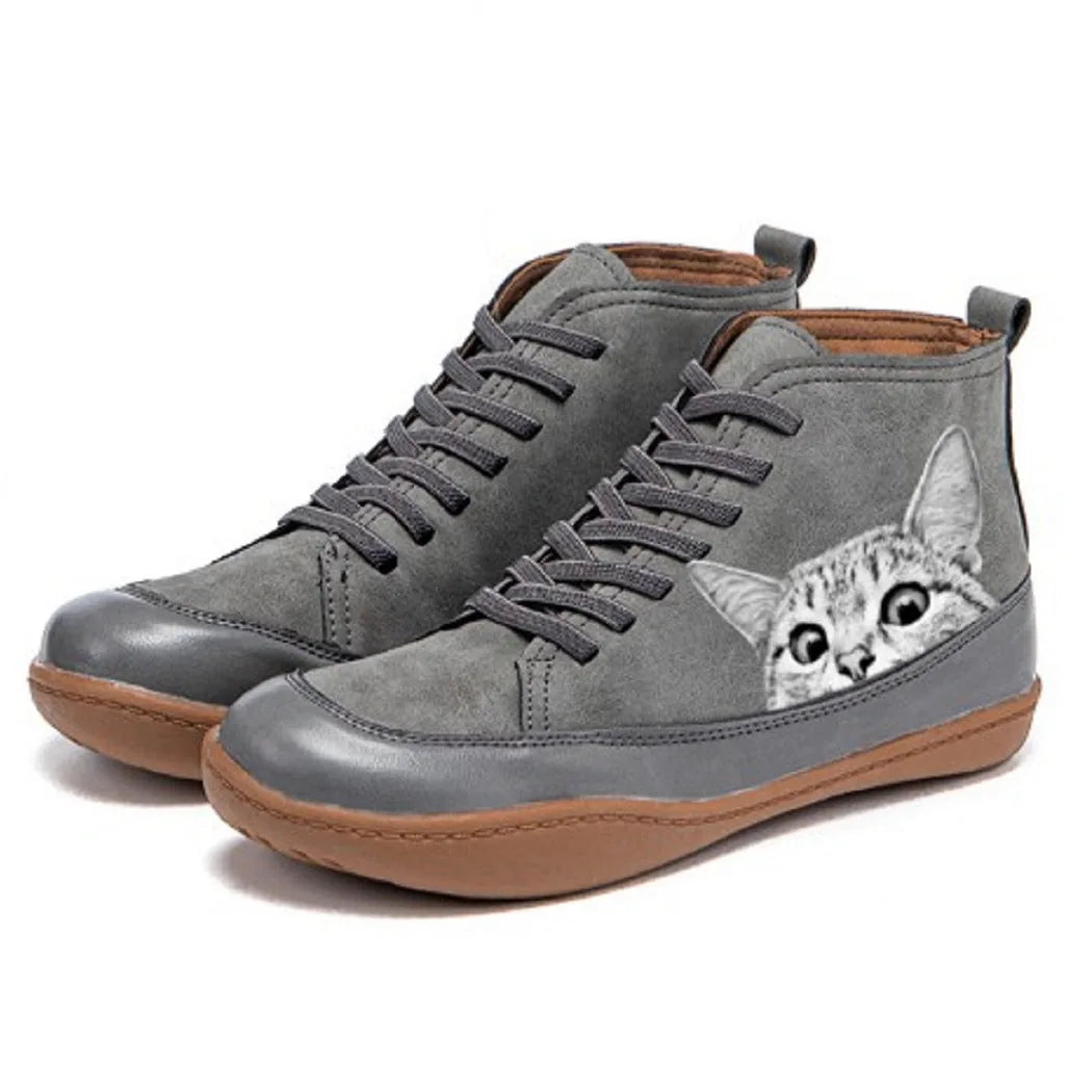 Women’s Cat-Print Buckle Ankle Boots