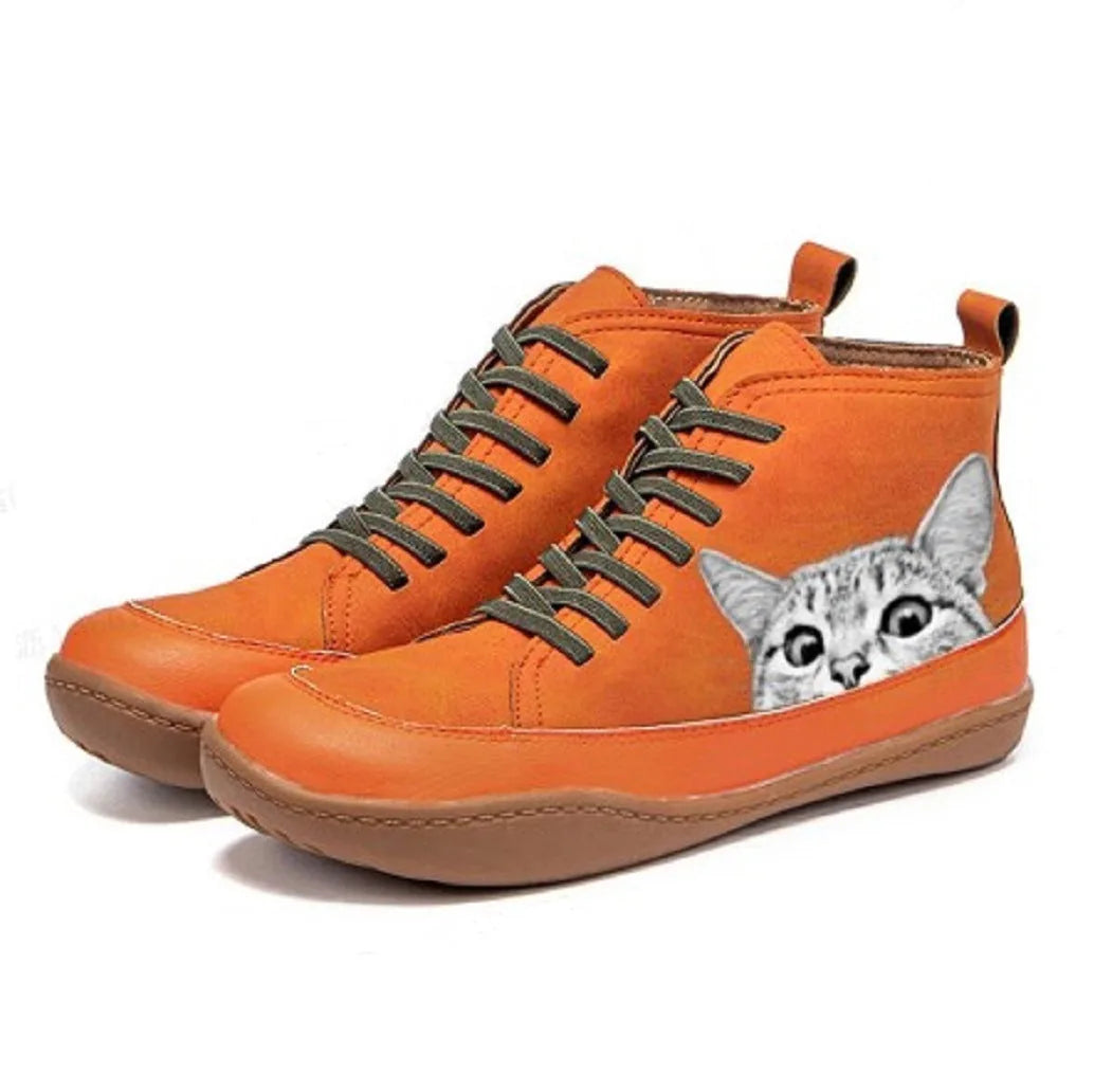 Women’s Cat-Print Buckle Ankle Boots