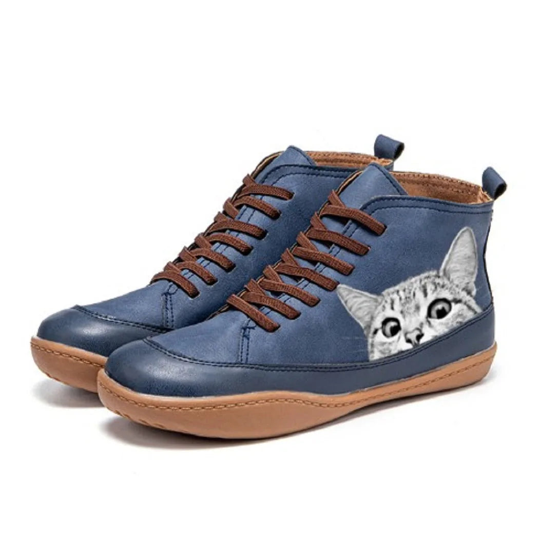 Women’s Cat-Print Buckle Ankle Boots