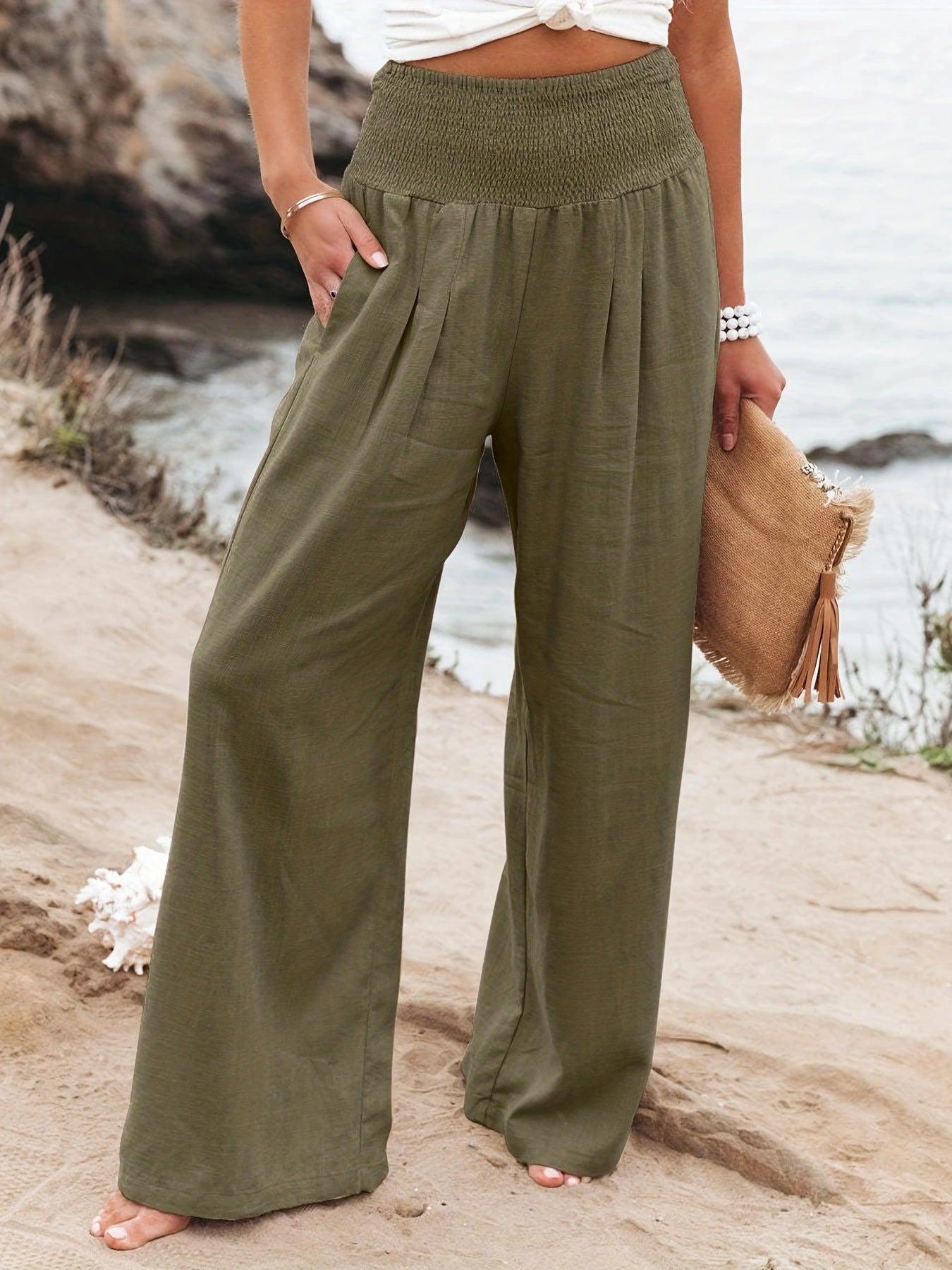 Women's Linen Wide Leg Palazzo Pants
