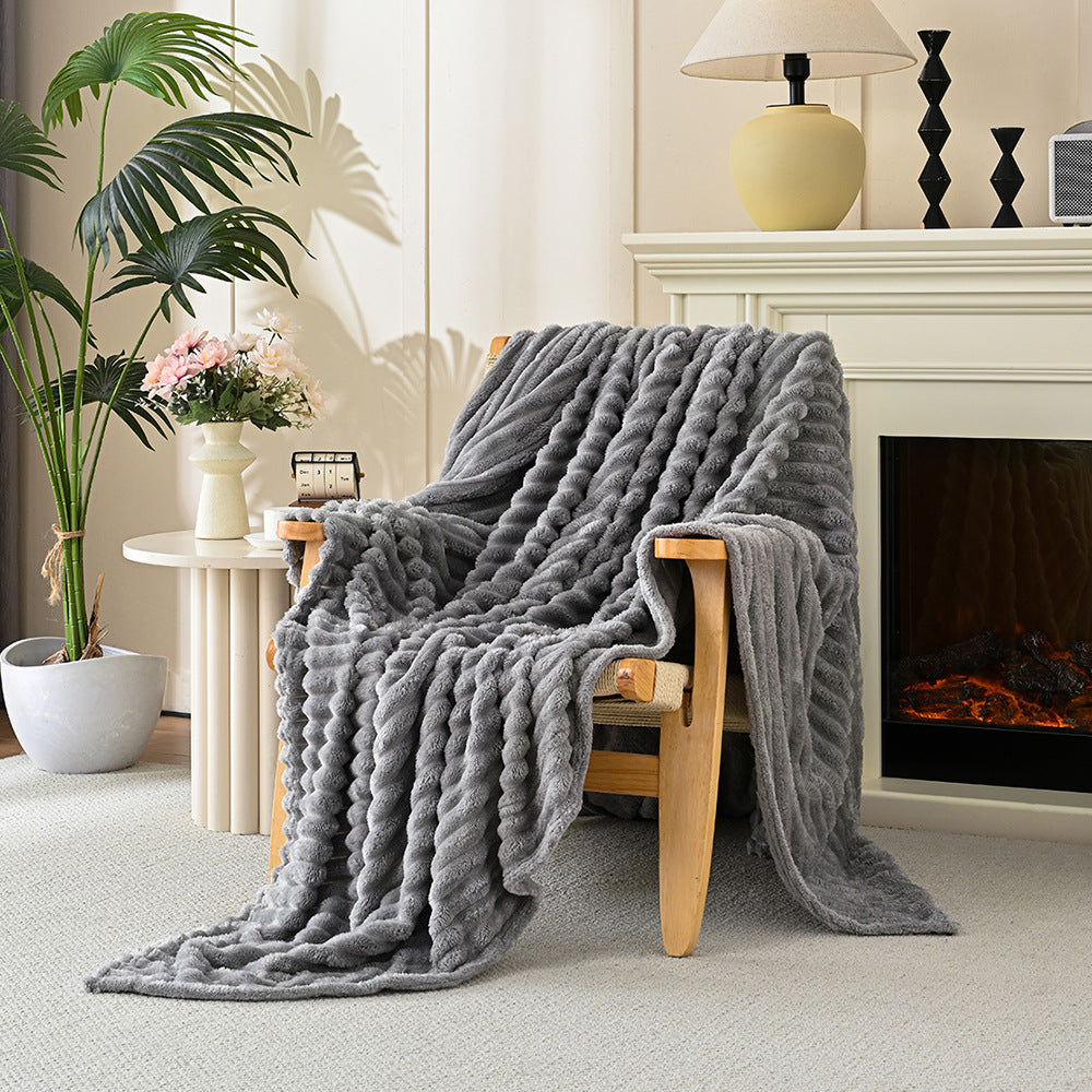Chunky Striped Faux-Fur Throw Blanket