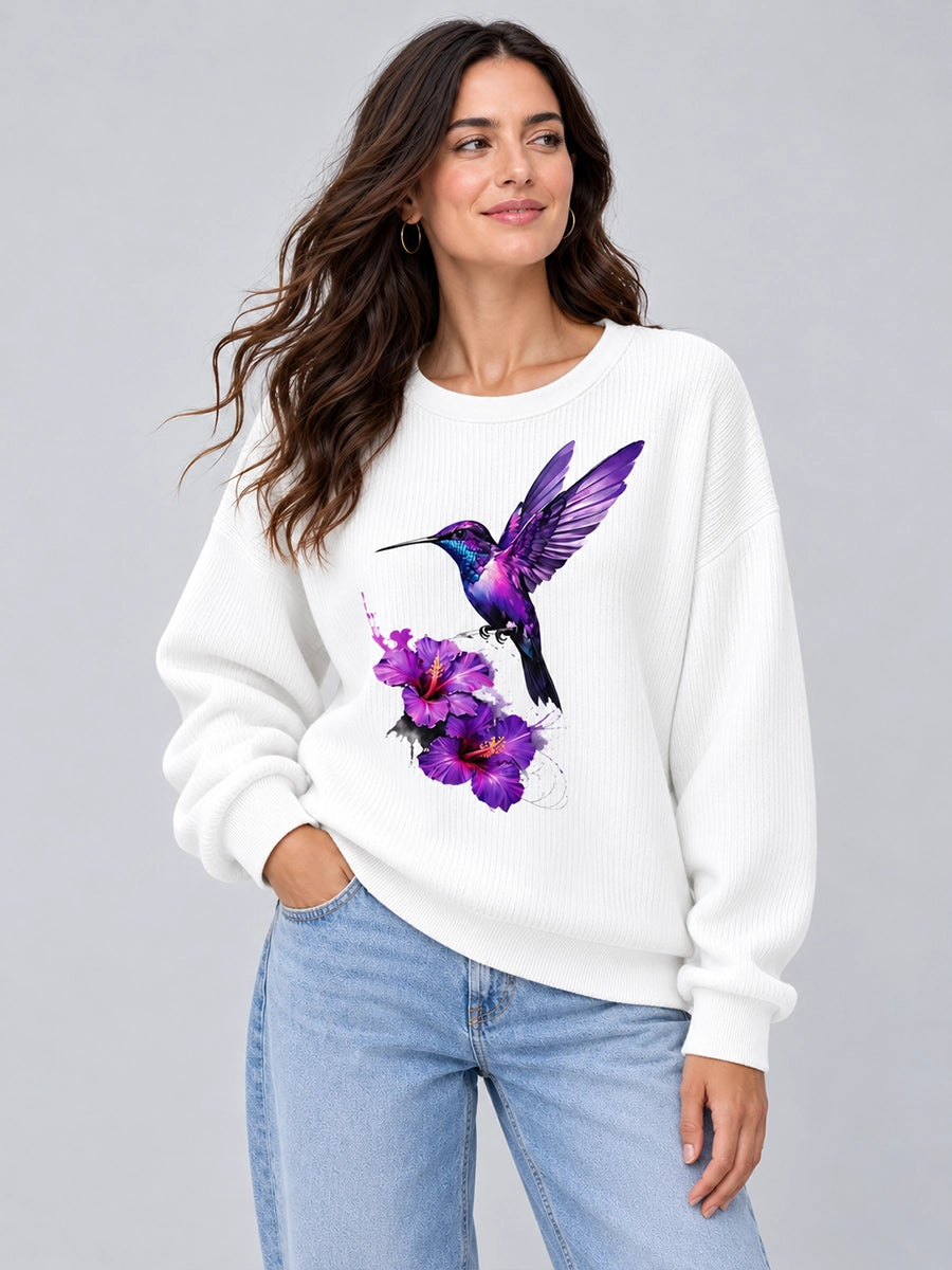 Women's Purple Art-Print Crewneck Sweatshirt
