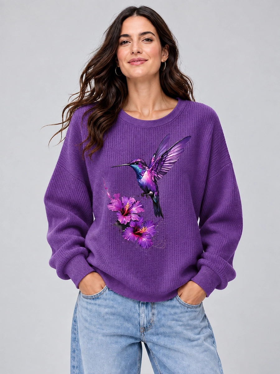 Women's Purple Art-Print Crewneck Sweatshirt