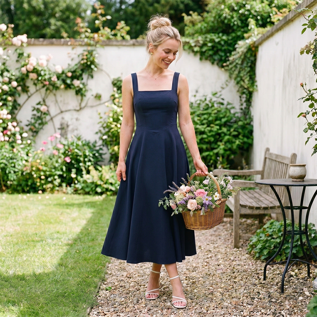 Solid Color Casual Midi Party Dress
