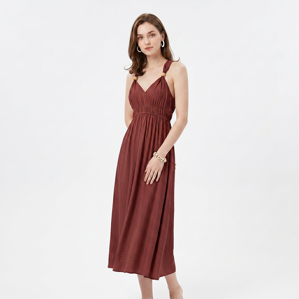 Solid Spaghetti Strap A-line Maxi Swing Dress