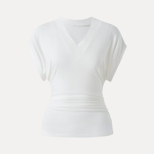 V-Neck Waist-Cinching Ruched T-Shirt