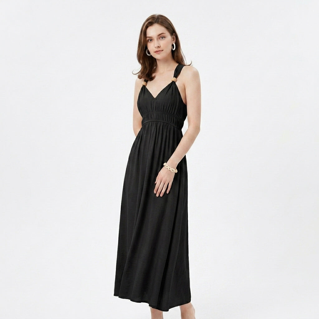 Solid Spaghetti Strap A-line Maxi Swing Dress