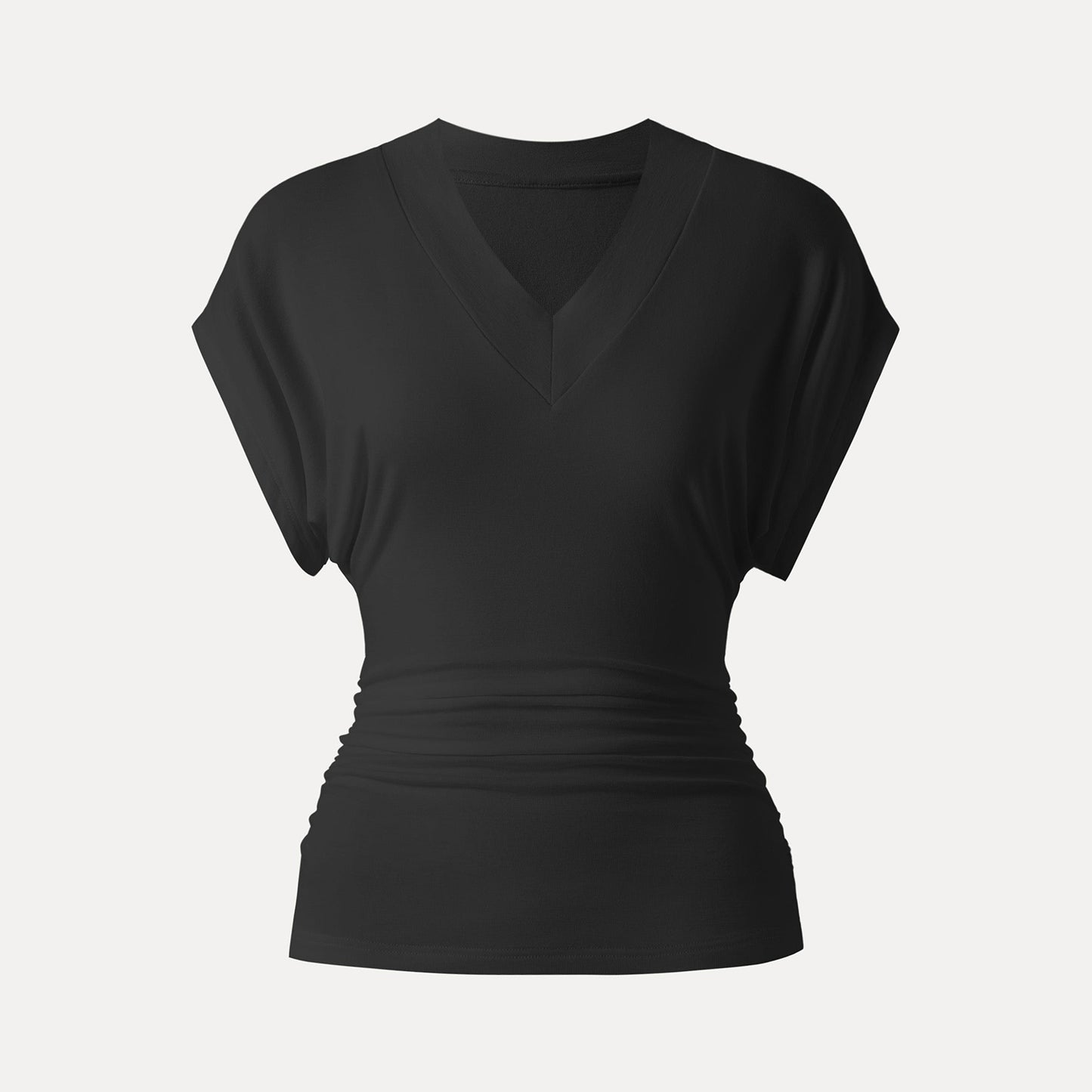 V-Neck Waist-Cinching Ruched T-Shirt