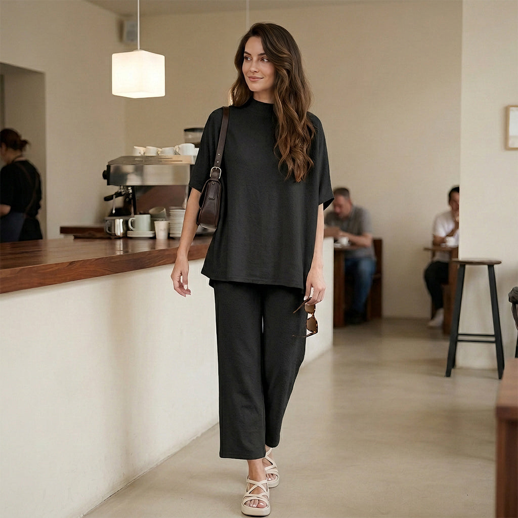 3/4 Batwing Sleeve Top & Wide Leg Pants Loungewear Set