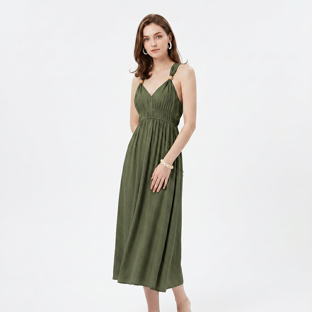 Solid Spaghetti Strap A-line Maxi Swing Dress