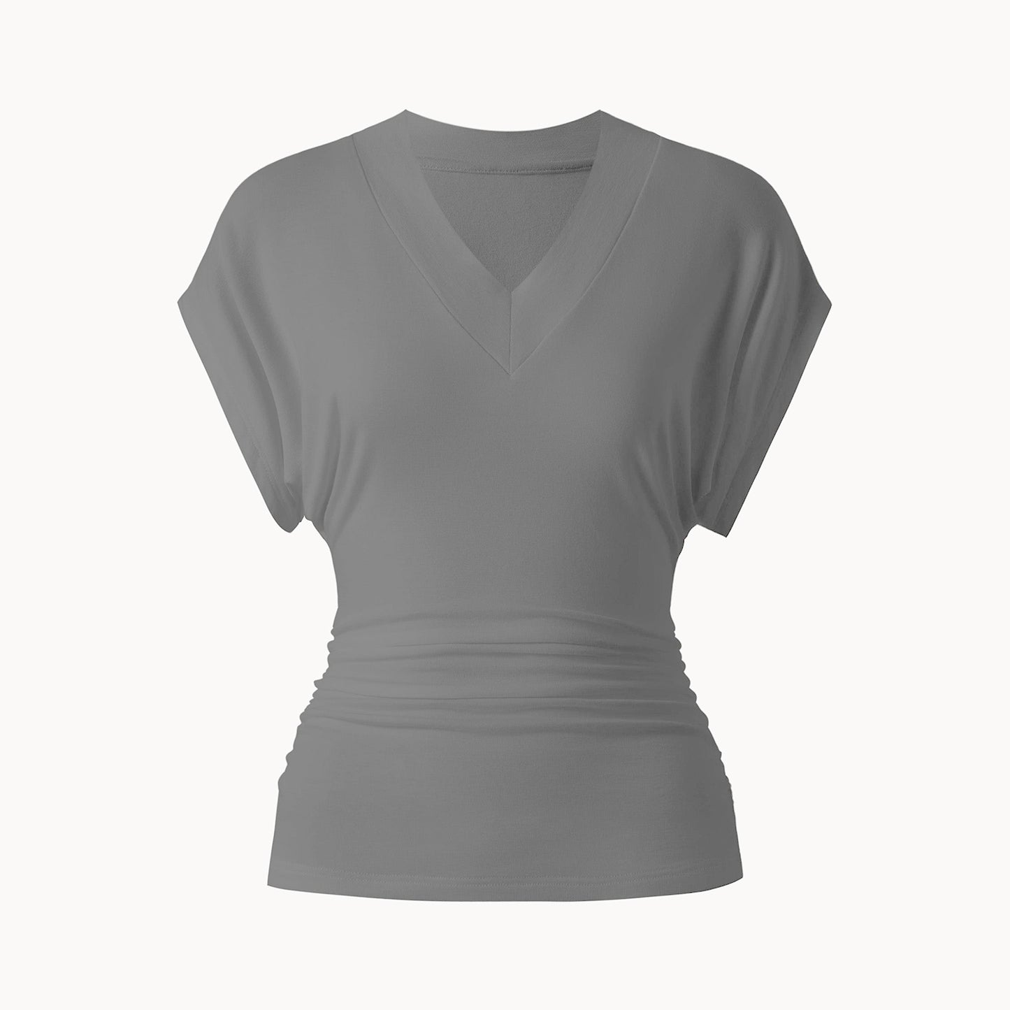 V-Neck Waist-Cinching Ruched T-Shirt