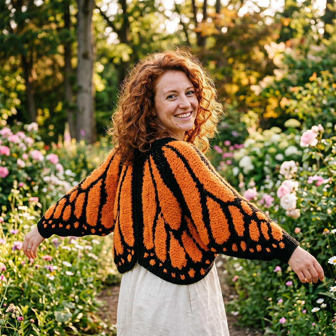 Hand-Crocheted Monarch Butterfly Cardigan
