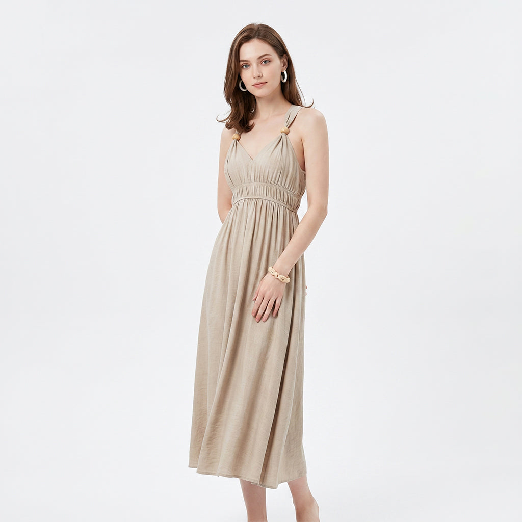 Solid Spaghetti Strap A-line Maxi Swing Dress