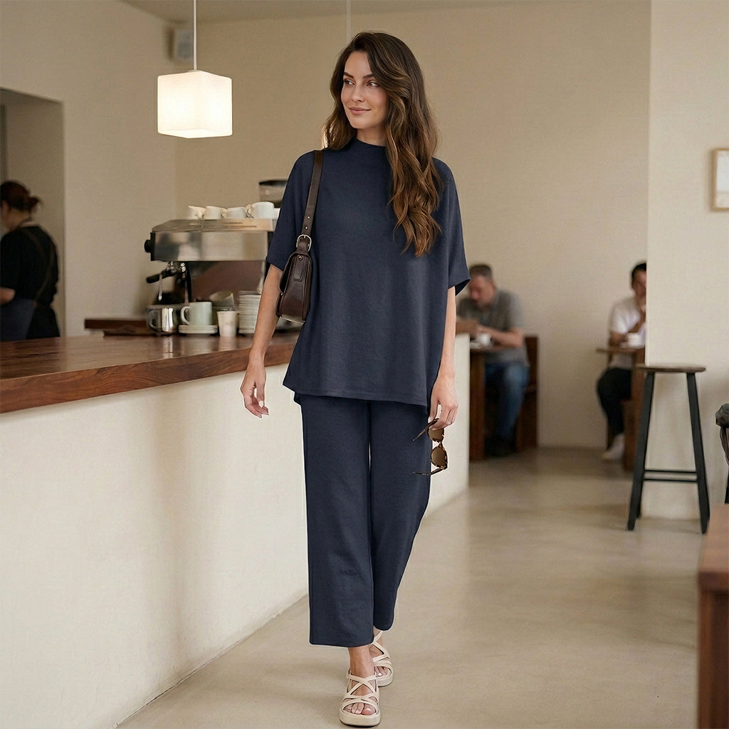 3/4 Batwing Sleeve Top & Wide Leg Pants Loungewear Set