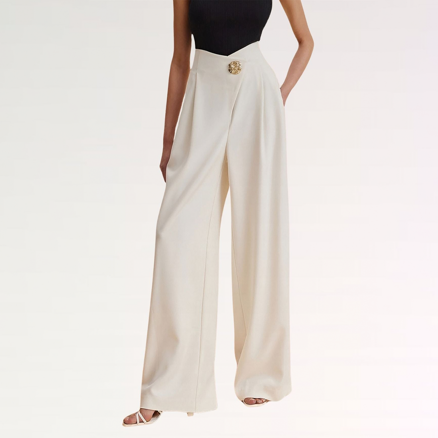 Embellished High-Waist Wide-Leg Pants