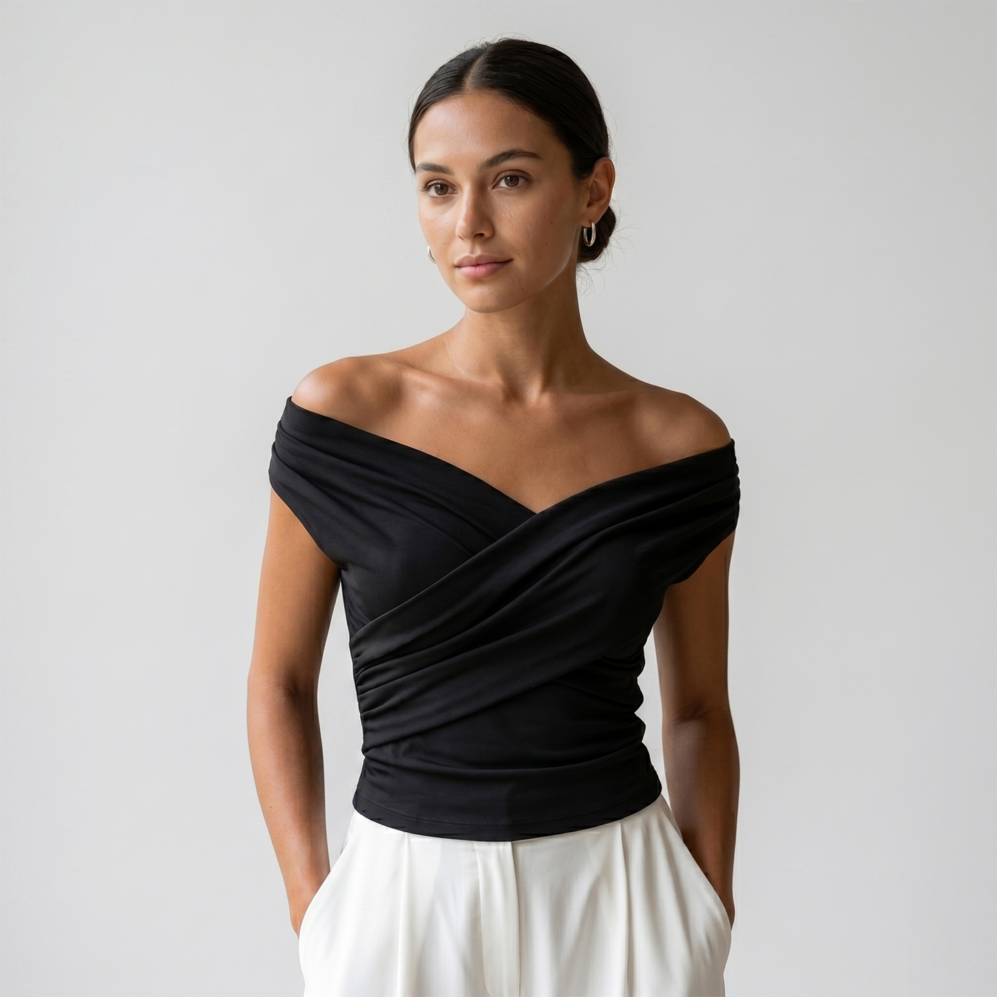 Asymmetric Neckline Ruched Blouse