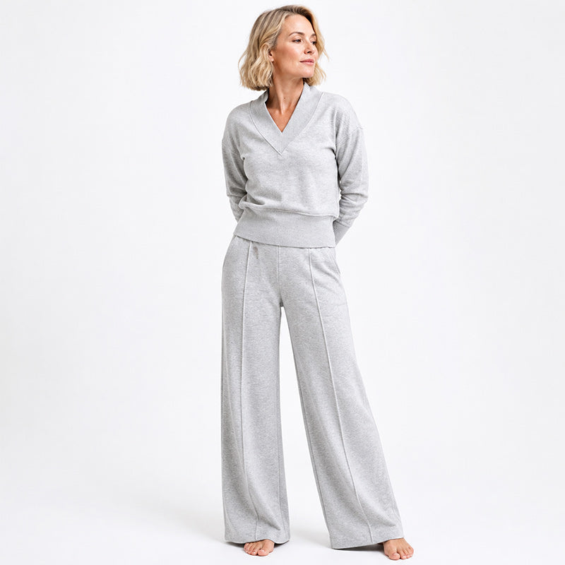 Women’s V-Neck Lounge Top and Wide-Leg Pants Set