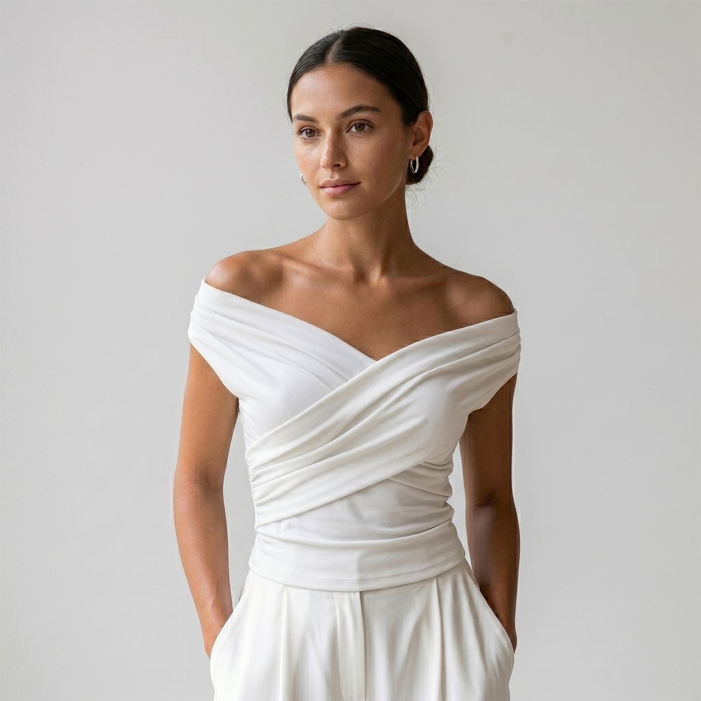 Asymmetric Neckline Ruched Blouse