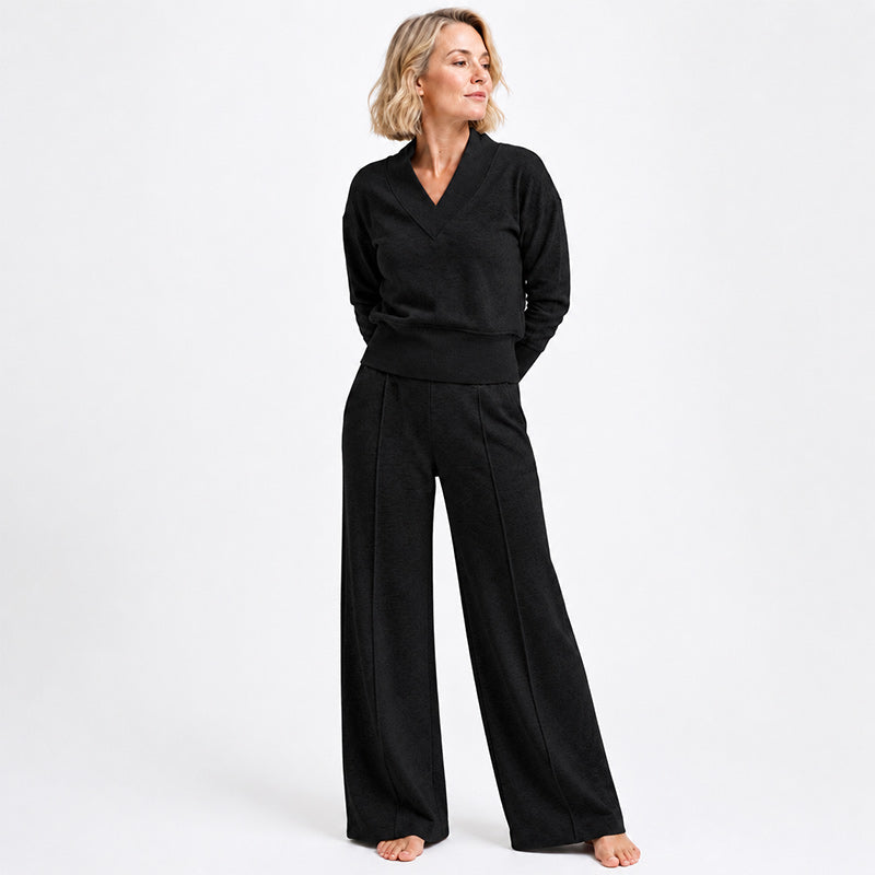 Women’s V-Neck Lounge Top and Wide-Leg Pants Set