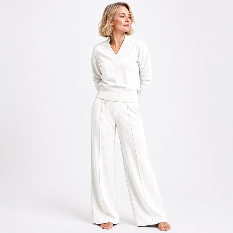 Women’s V-Neck Lounge Top and Wide-Leg Pants Set