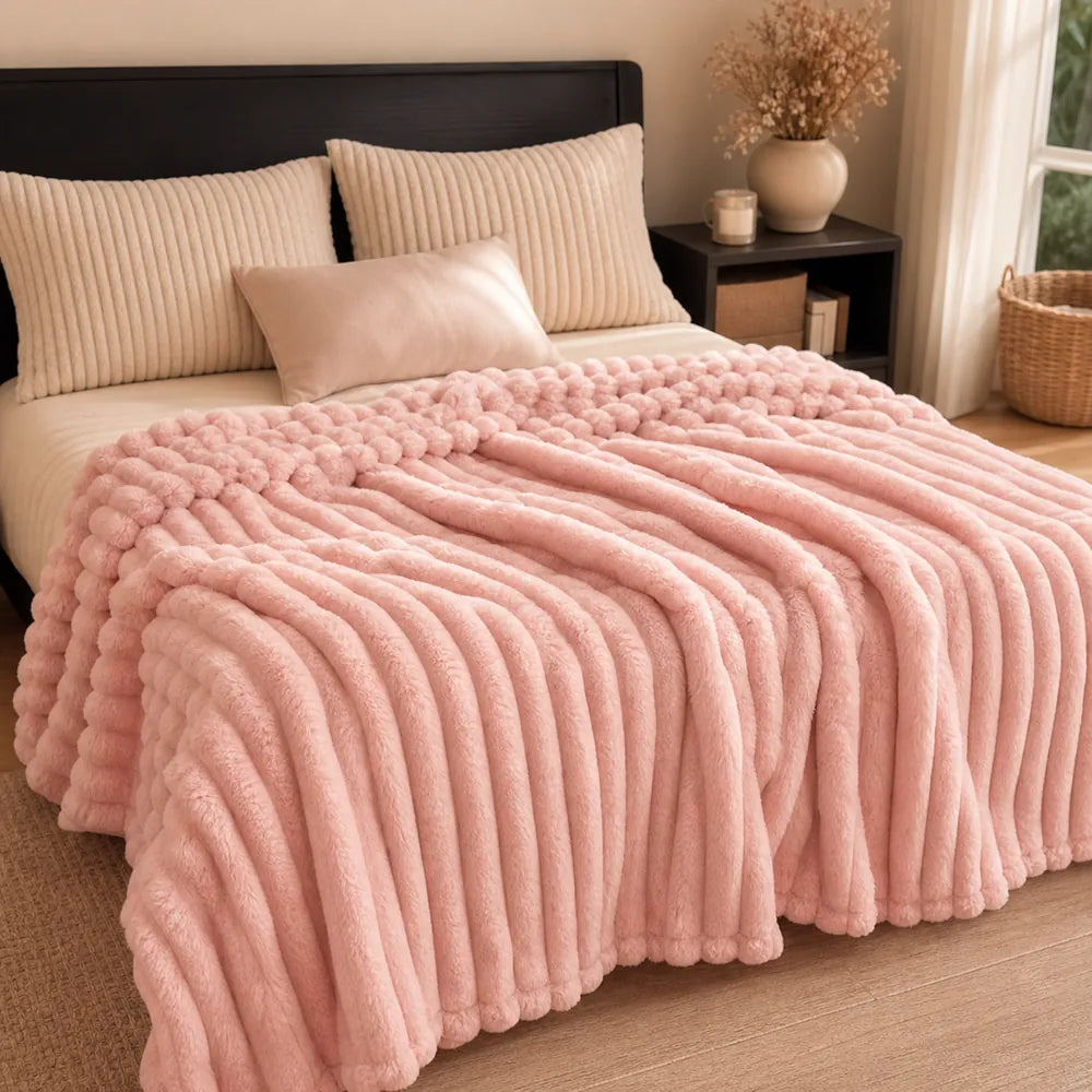 Chunky Striped Faux-Fur Throw Blanket - image 1