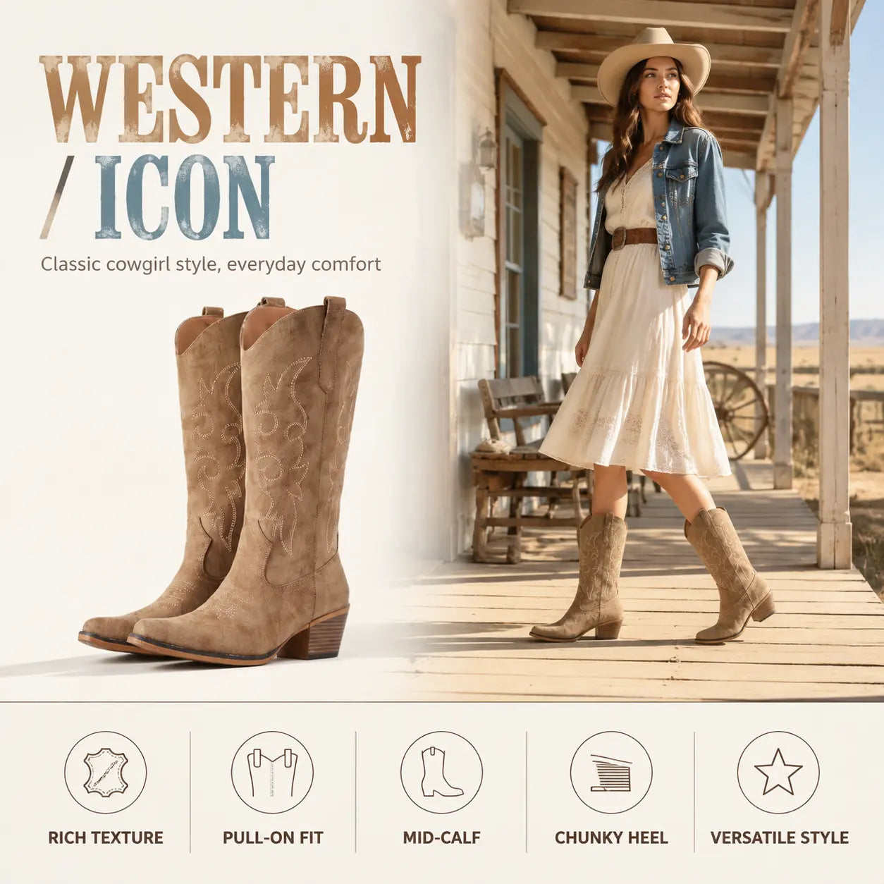 Women’s Embroidered Floral Western Knee-High Boots