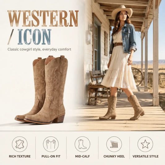 Women’s Embroidered Floral Western Knee-High Boots