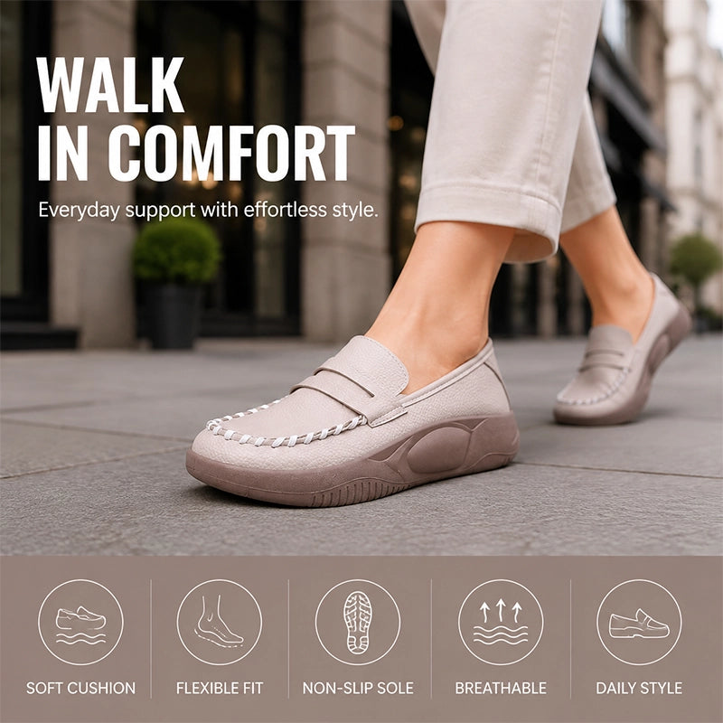 Women's Platform Leather Loafers with Cushioned Sole