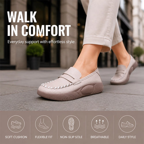 Women's Platform Leather Loafers with Cushioned Sole