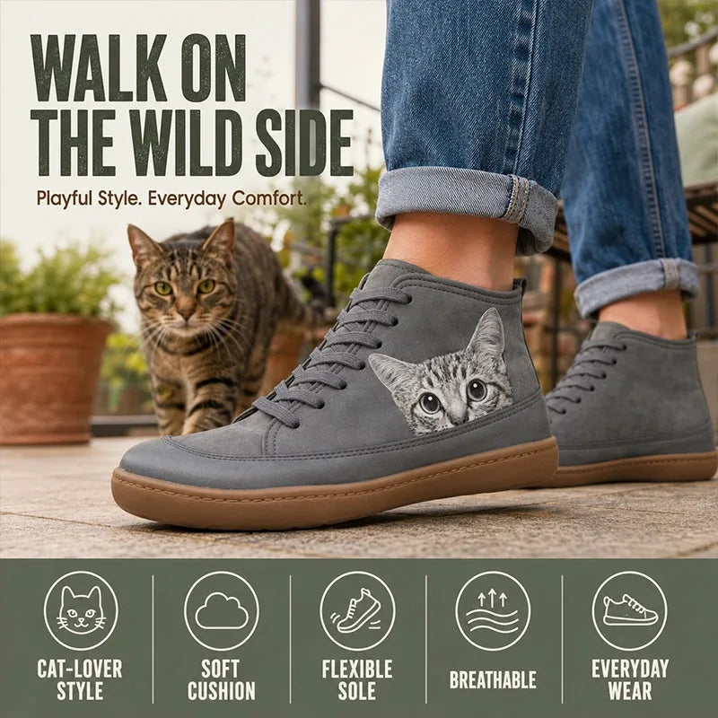 Women’s Cat-Print Buckle Ankle Boots