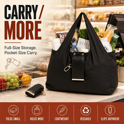 Foldable Keychain Shopping Tote Bag with Metal Clip