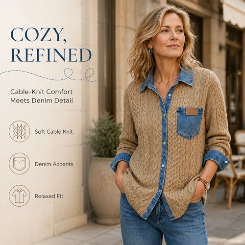 Women’s Denim Patchwork Knit Shirt Jacket