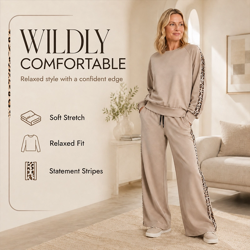 Women’s Leopard Side-Stripe Sweatshirt and Pants Set