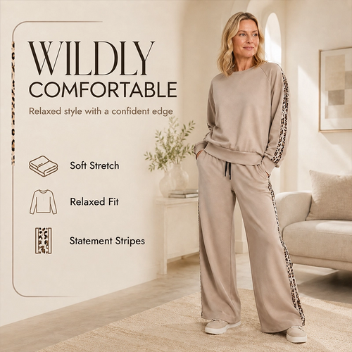 Women’s Leopard Side-Stripe Sweatshirt and Pants Set